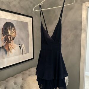 Elegant Navy Blue Blouse Layered Dress